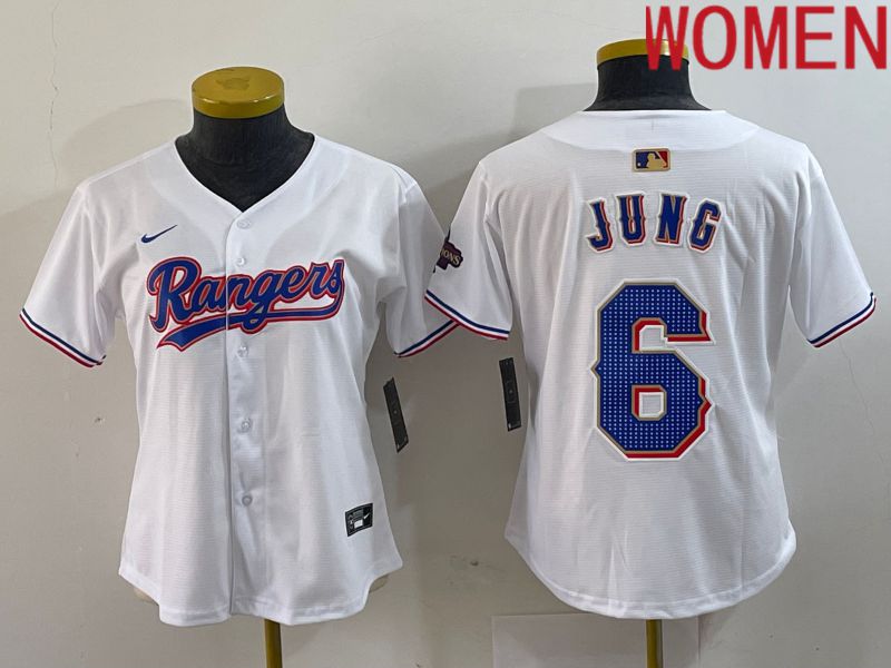Women Texas Rangers 6 Jung White Champion Game Nike 2024 MLB Jersey style 1